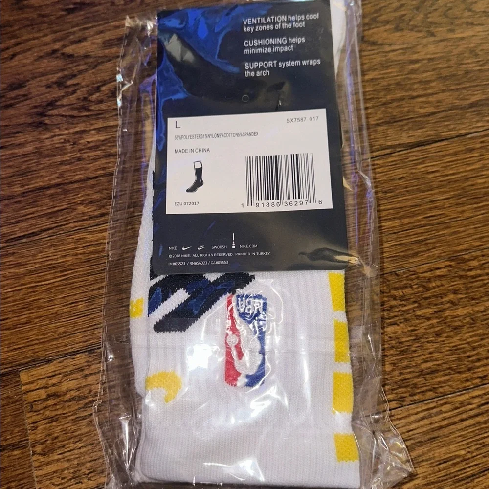 Nike Elite NBA Crew Socks – Pacers White/Yellow/Black – Size Large NEW